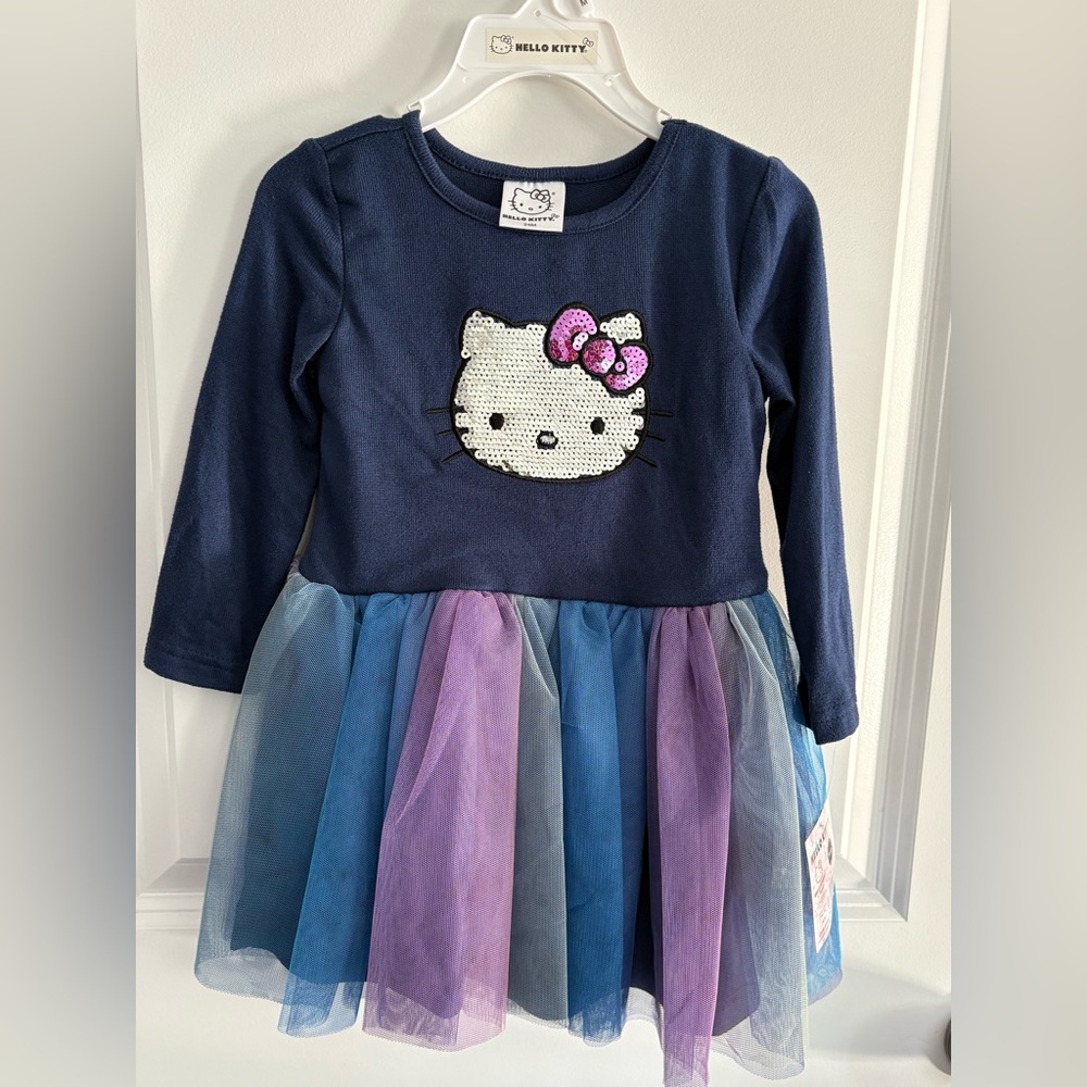 NWT- Hello Kitty long sleeve dress with tulle, size 24M